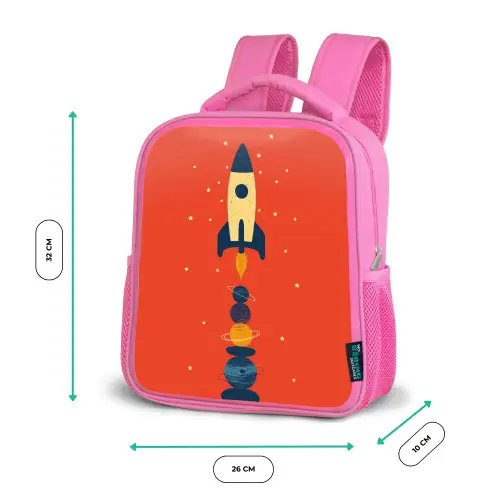 Raket - Planeten - Rood Kinderrugzak - Roze middel -productfoto_formaten