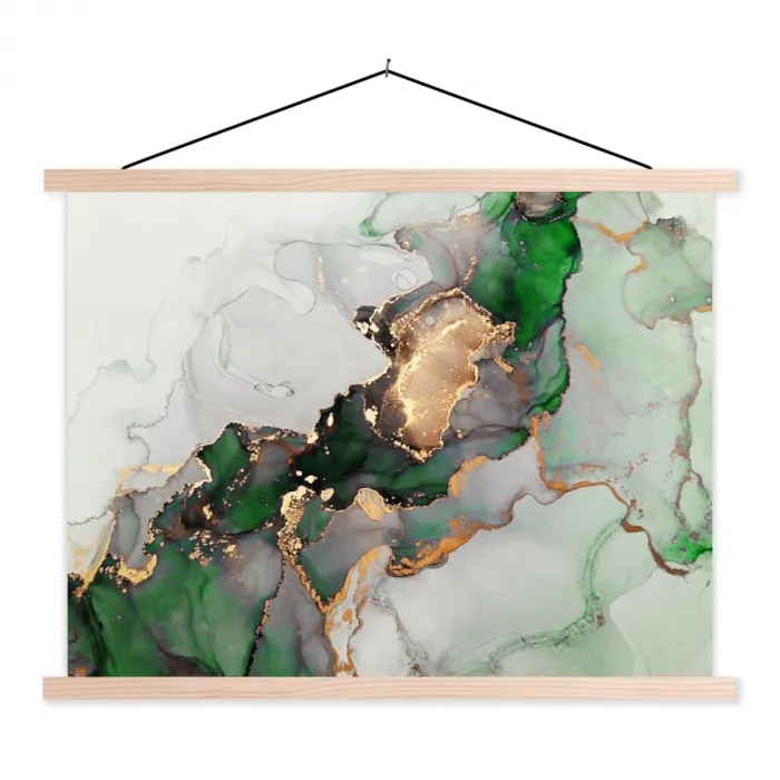 Marmer - Goud - Groen - Luxe textielposter latten blank klein -3d