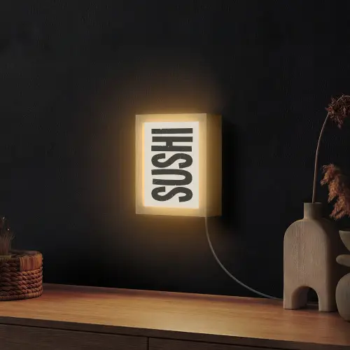 Zwart - Sushi - Japandi - Vintage Light Box met kabel (Wandlamp) klein -sfeer1