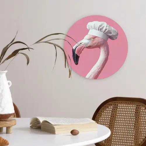 Flamingo - Roze - Koksmuts - Vogel Wandcirkel kunststof plaat 5mm dik klein -sfeer4