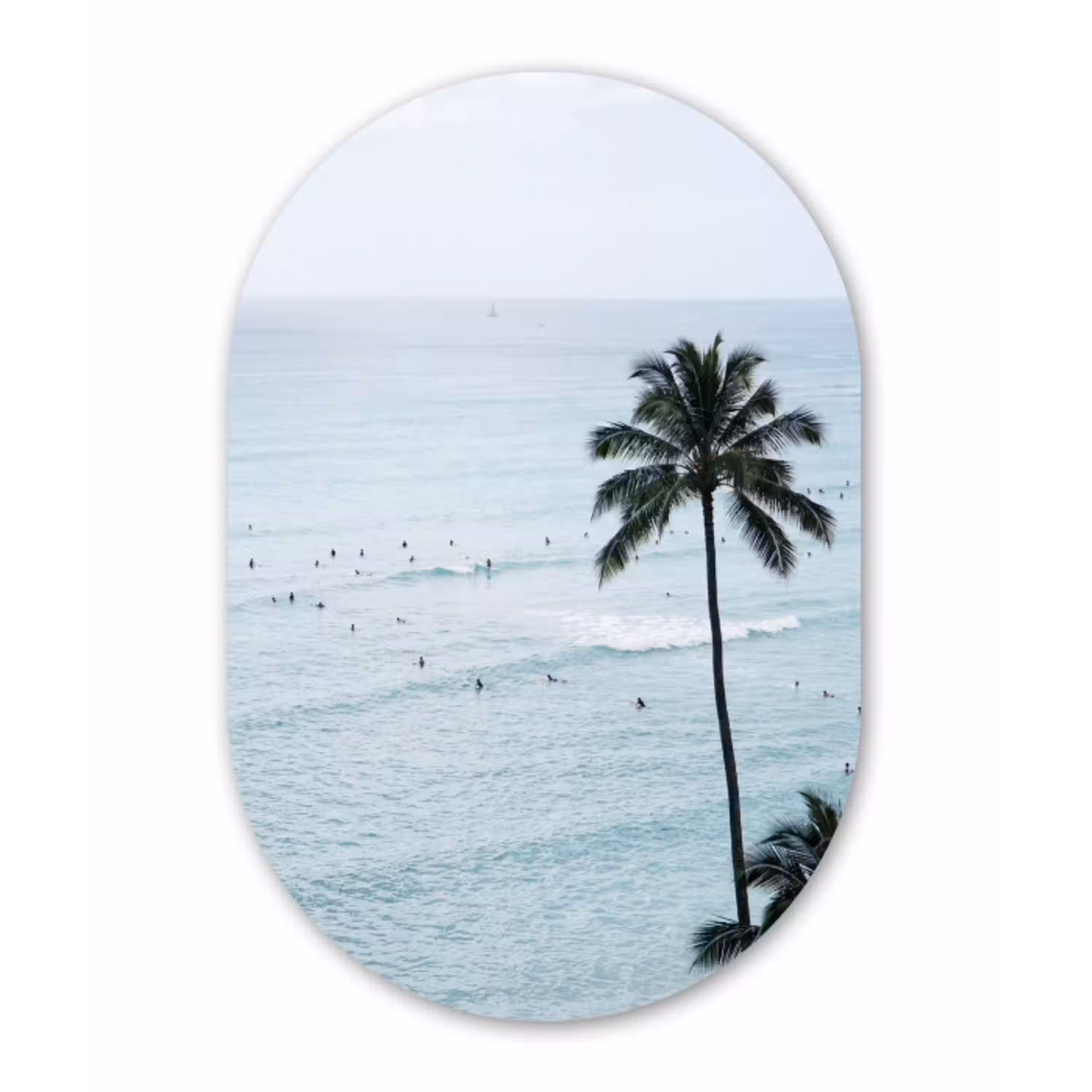 Oceaan - Palmbomen - Surfers Wandcirkel Ovaal Aluminium middel -3d