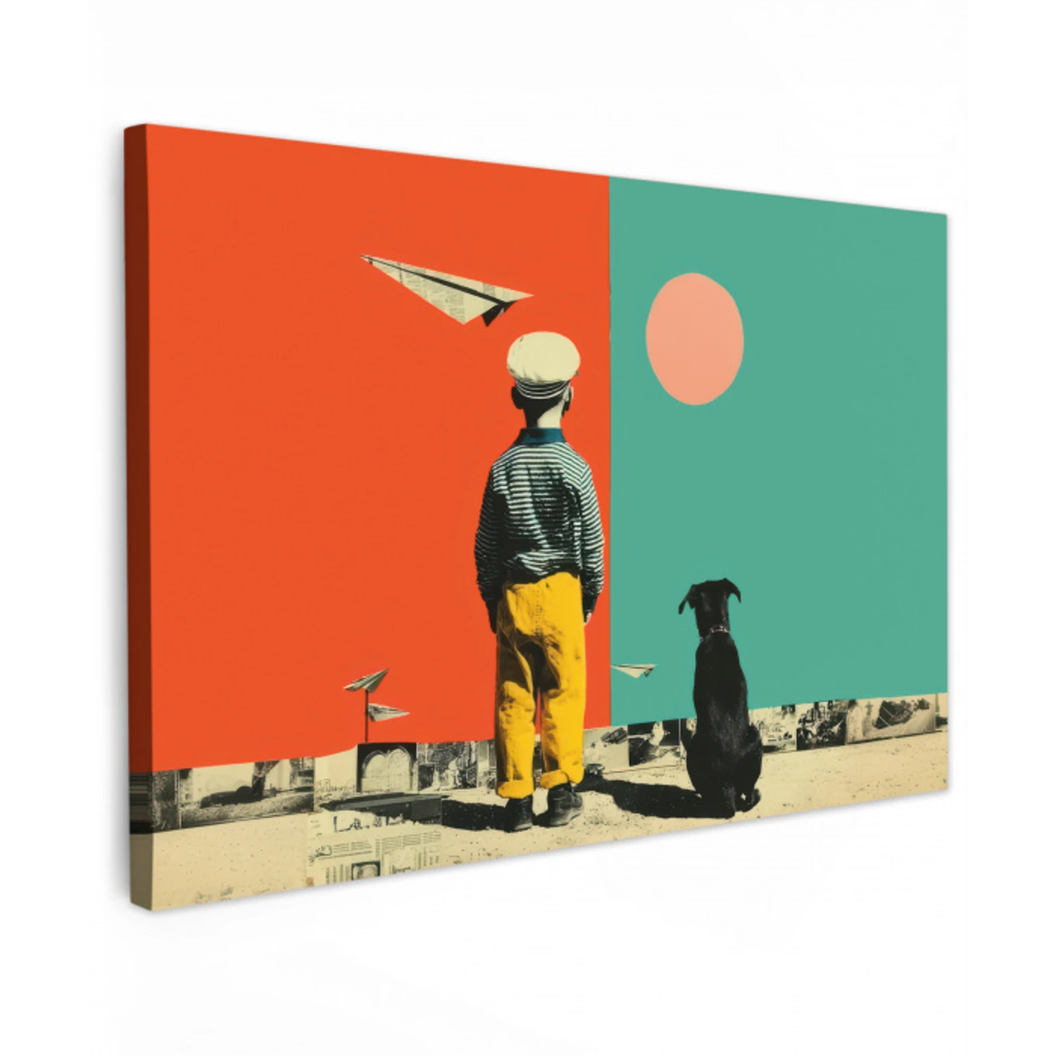 Retro - Jongen - Hond - Rood - Groen canvas 2cm klein -z3d