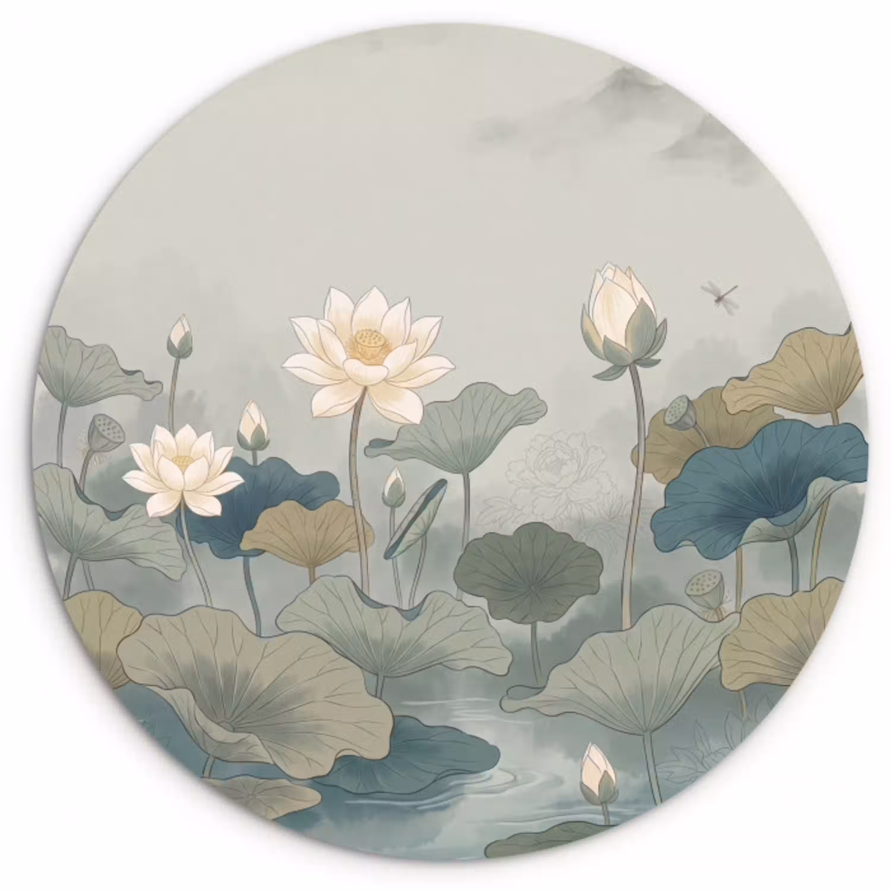 Lotus - Bloemen - Groen Wandcirkel kunststof plaat 5mm dik klein -3d