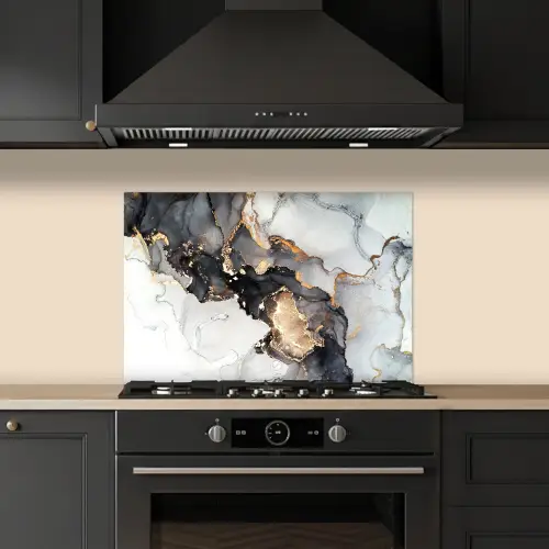 Marmer - Goud - Abstract - Zwart Wit - Luxe keuken achterwand spatscherm klein -sfeer1