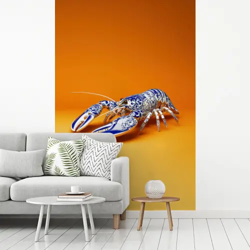 Kreeft - Delftsblauw - Schild - Stoer - Oranje fotobehang vinyl groot -woonkamer