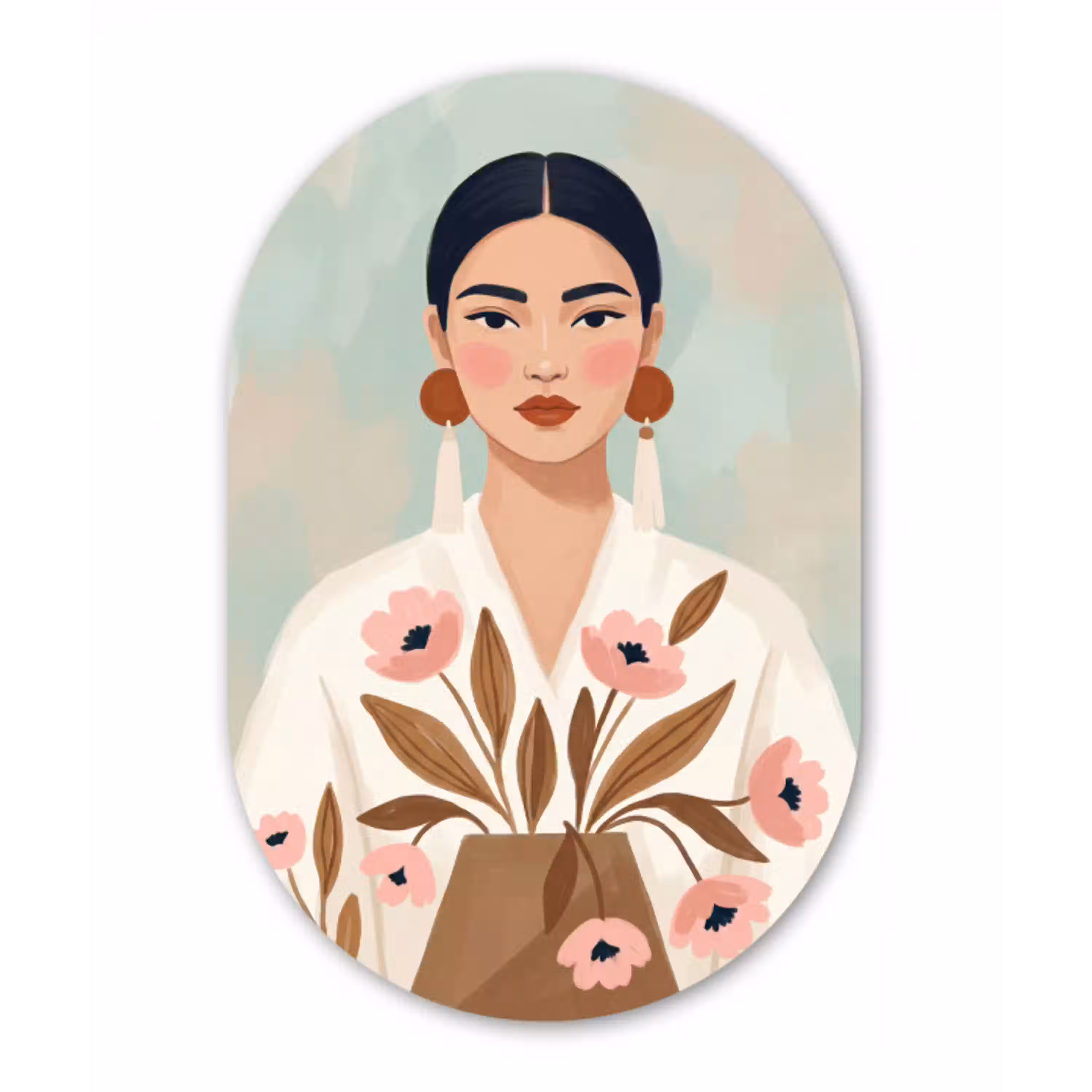 Vrouw - Kimono - Pastel Wandcirkel Ovaal Aluminium middel -3d