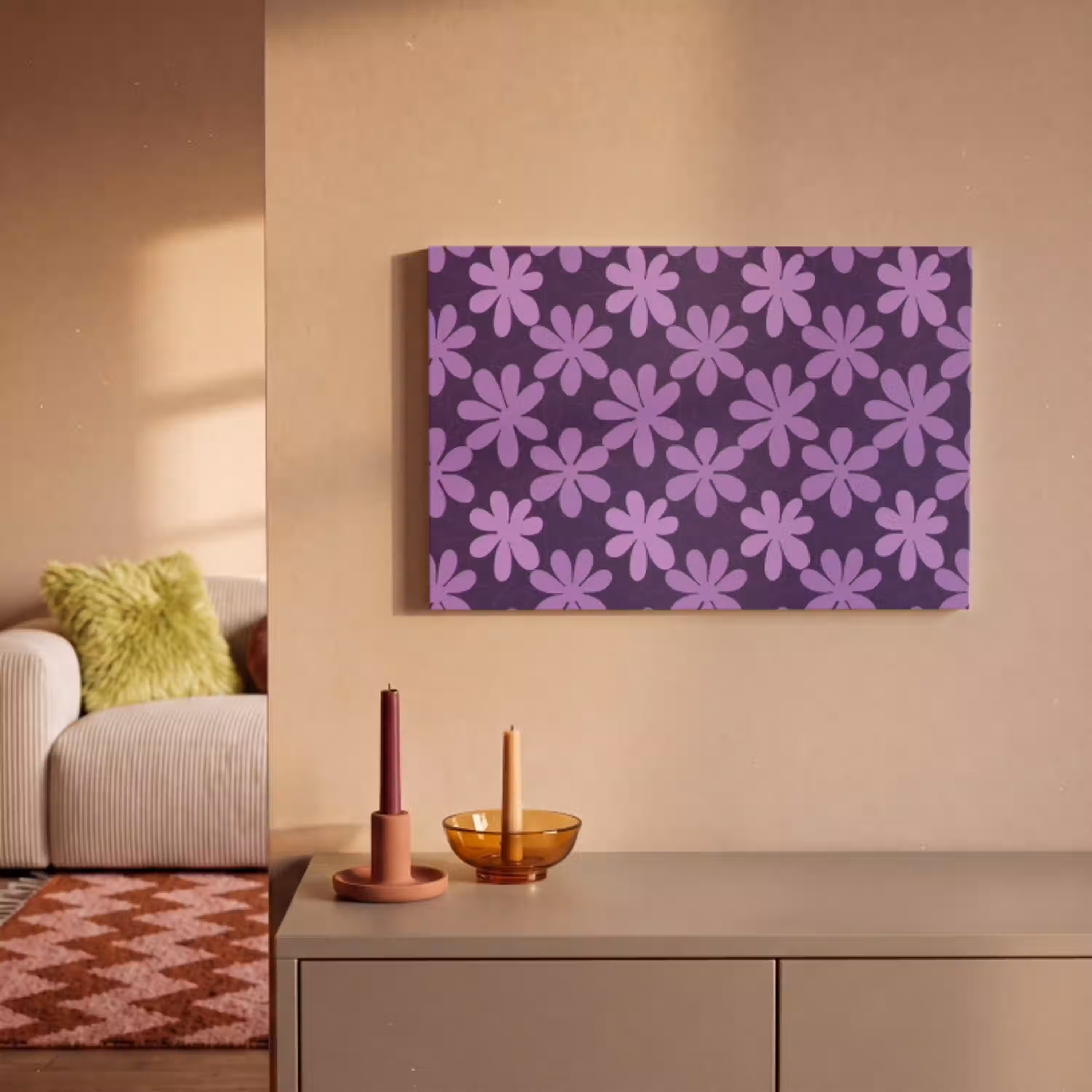 Paars - Botanisch - Bloemen - Retro - Patroon canvas 2cm klein 34 -sfeer1
