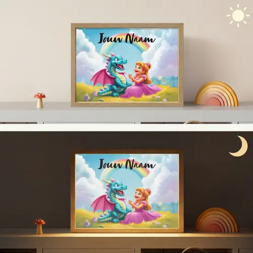 Prinses - Draak - Regenboog Light Box met batterij (Wandlamp kind) middel -sfeer3_kind