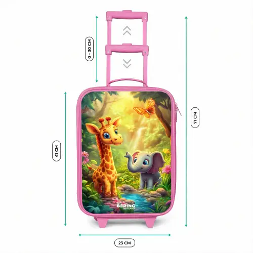 Giraf en olifant bij beekje in de Jungle Kinderkoffer - Roze klein -productfoto_formaten