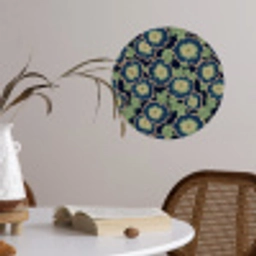Bloemen - Borduurwerk - Patroon - Blauw - Groen Wandcirkel behangsticker klein 186 -sfeer3