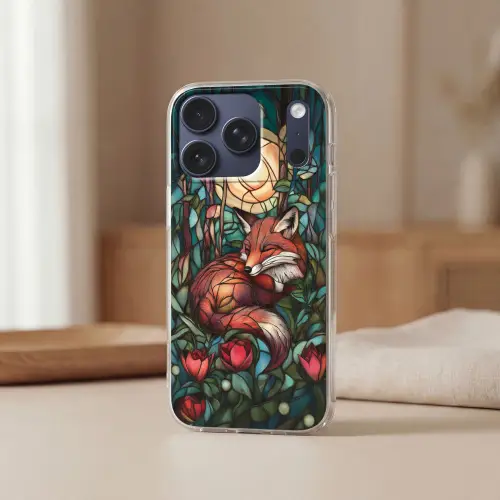 Vos - Mozaïek - Bos - Maan Telefoonhoesje iPhone 17 Pro klein -sfeer2