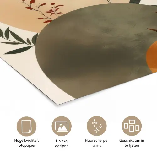 Vormen - Rond - Bladeren - Beige poster papier klein -closeup_NL