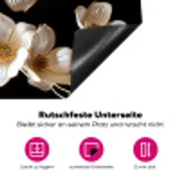 Bloemen - Wit - Goud Inductie beschermer vinyl 3mm klein -zzzzzzz-lf-onderkant