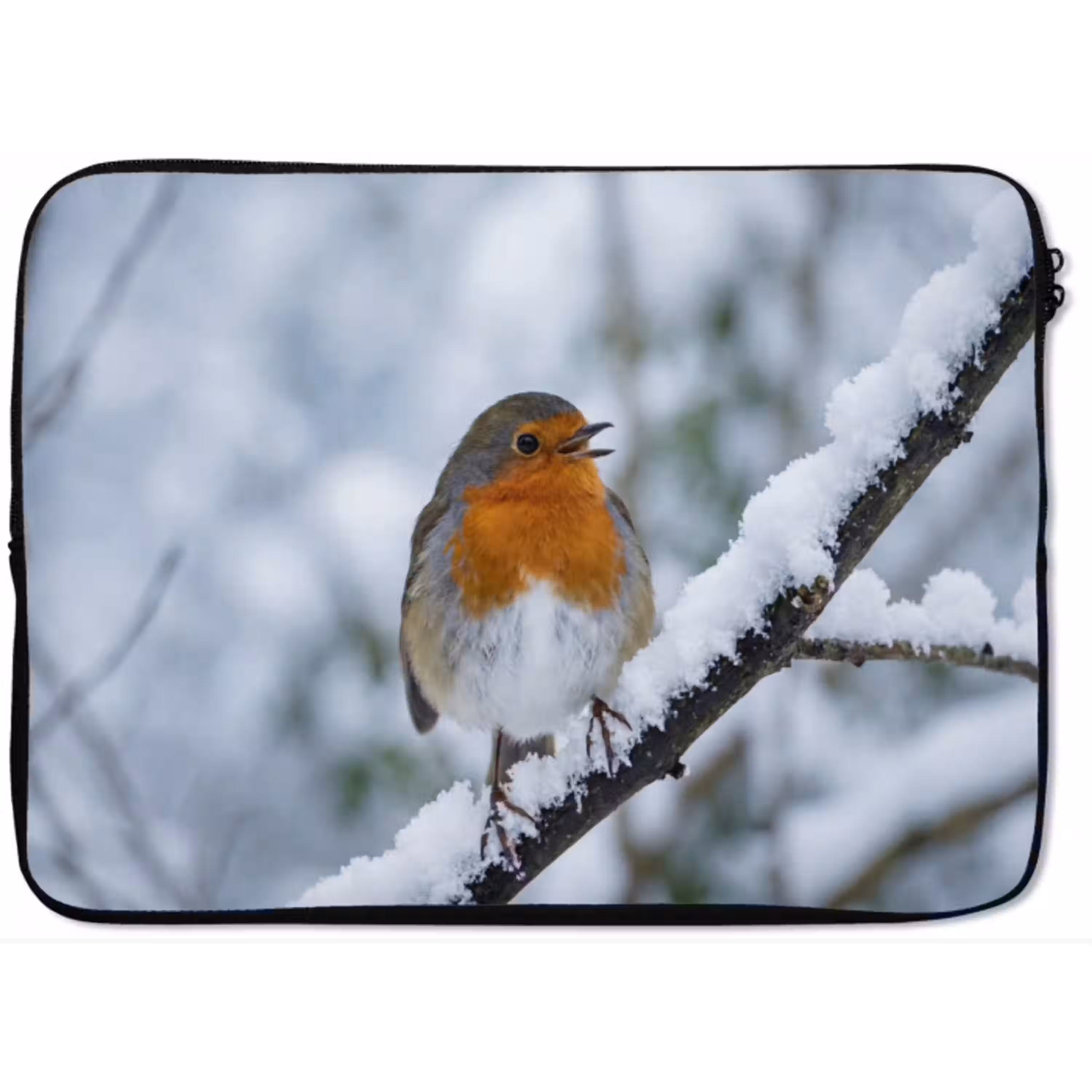 Roodborstje - Tak - Sneeuw - Winter - Levendig laptophoes neopreen klein -zkaufland3dotto