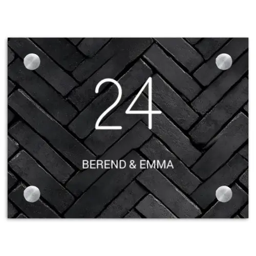 Zwarte tegels - Klassiek Naambord Rechthoek middel -3d