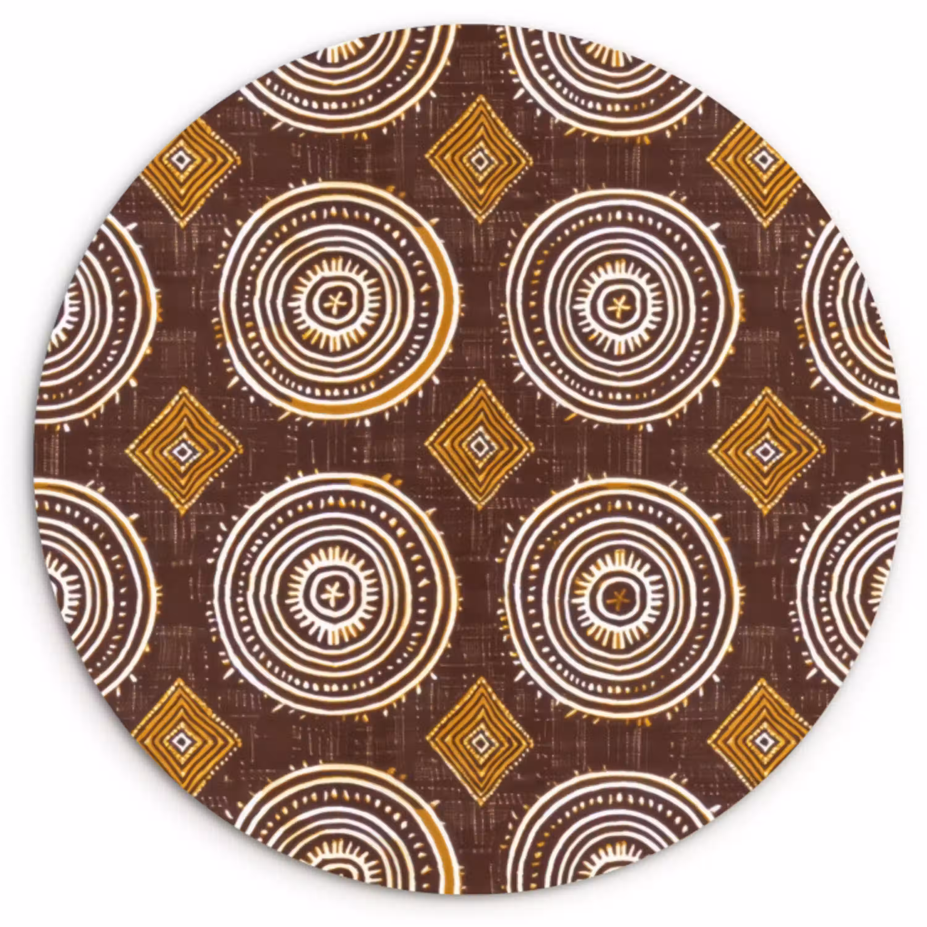 Chocoladebruin - Etnisch - Tribaal - Cirkels - Patroon Wandcirkel kunststof plaat 5mm dik klein 188 -3d