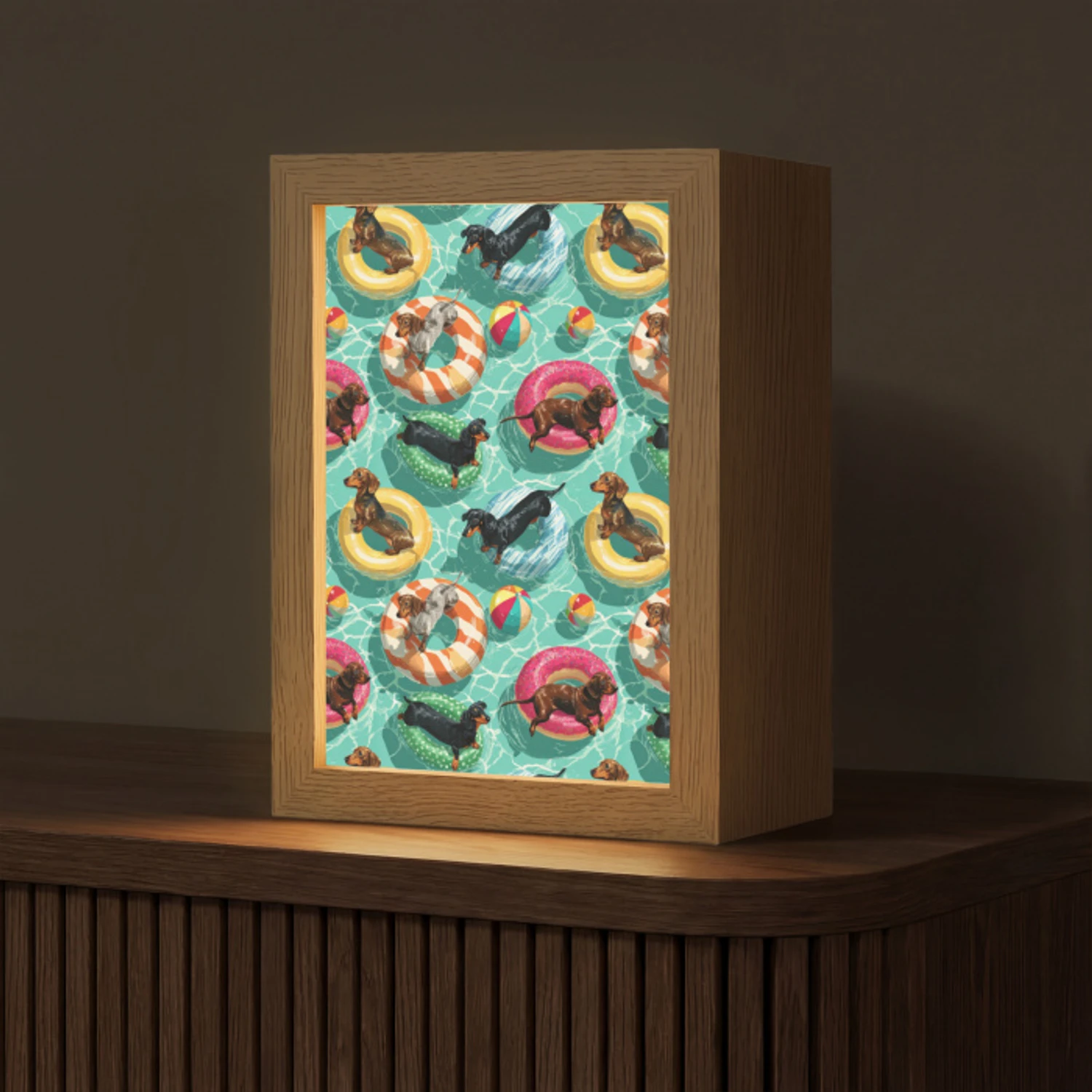 Teckels - Zwembad - Kleurrijk Light Box met kabel (Tafellamp) klein 925 -z3d_website