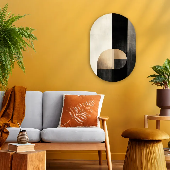 Vormen - Modern - Zwart Wandcirkel Ovaal Forex klein -sfeer4
