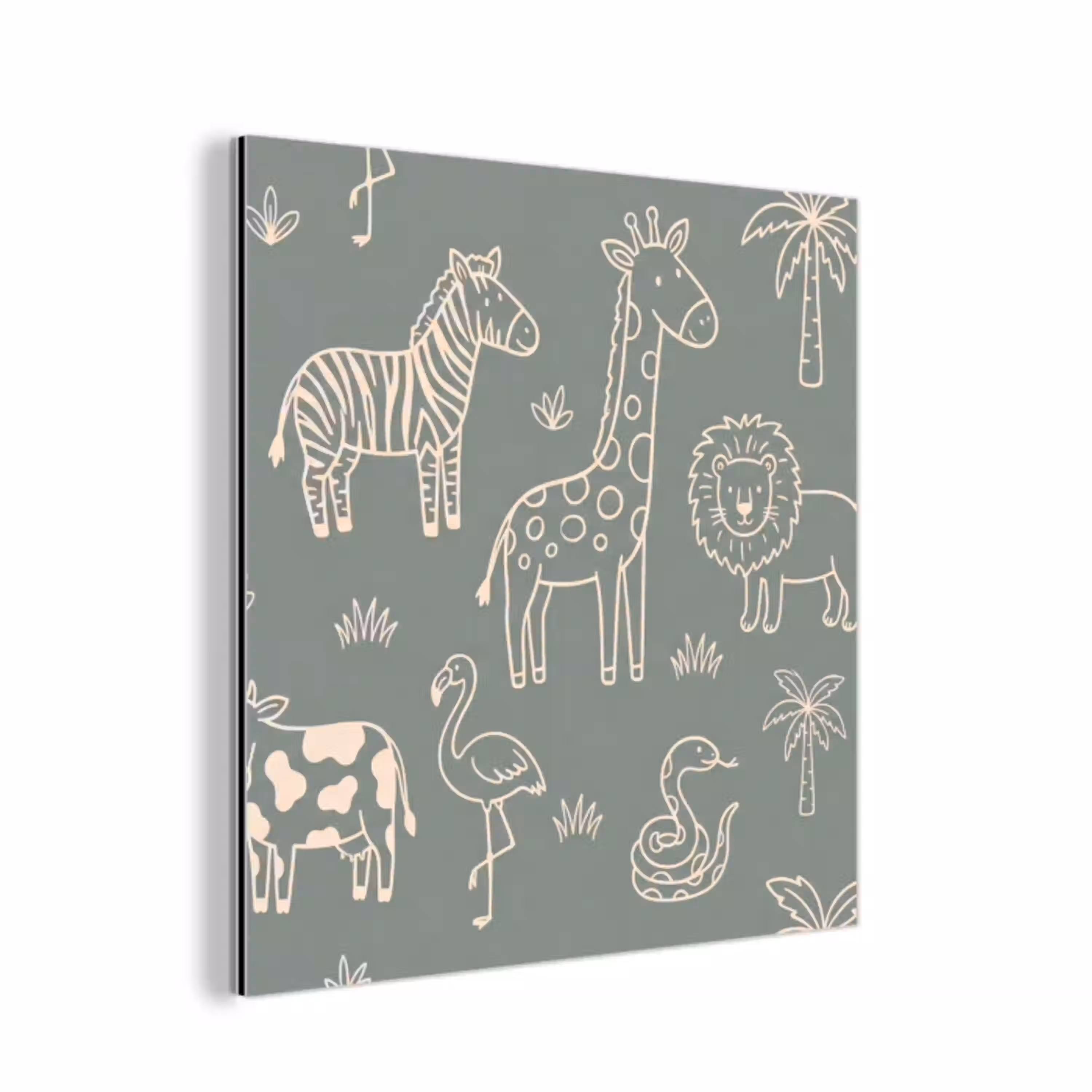 Dieren - Safari - Patroon - Illustratie - Groen aluminium wit klein -3d