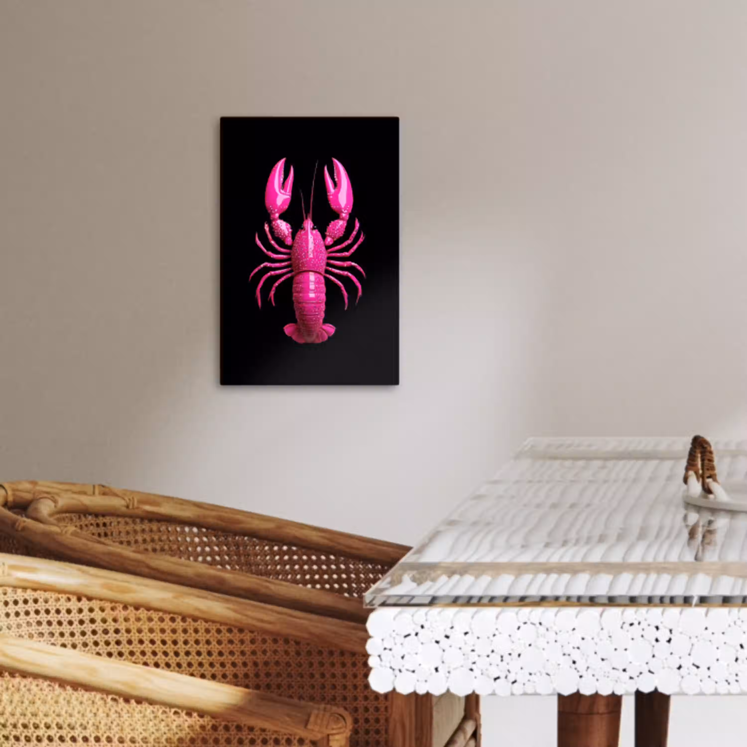 Kreeft - Felroze - Stippen - Opvallend KitchenYeah - Keuken - Canvas klein -sfeer3