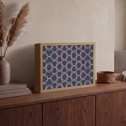 Modern - Patroon - Donkerblauw - Roze Light Box met batterij (Wandlamp) middel 907 -sfeer2