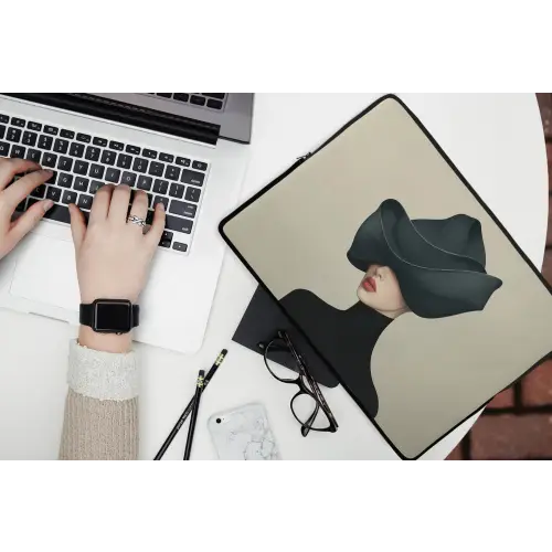 Vrouw - Groen - Hoed laptophoes neopreen klein -bureau