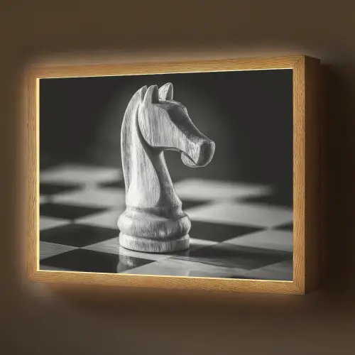Paard - Hout - Schaalbord - Zwart Light Box met batterij (Wandlamp) middel -z3d_website