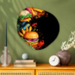 Fastfood - Graffiti - Hamburger - Eten - Modern Wandcirkel Organisch Plexiglas middel -sfeer2