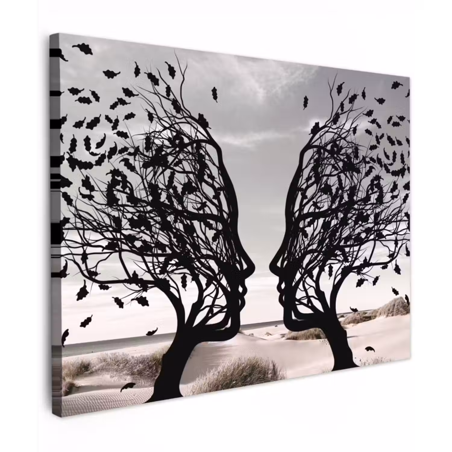 Canvas schilderij - Strand - Zee - Mensen - Boom - Moderne kunst