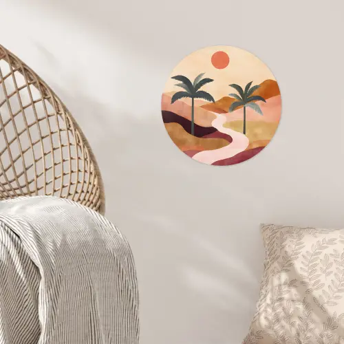Heuvels - Palmbomen - Abstract Wandcirkel behangsticker klein -sfeer4
