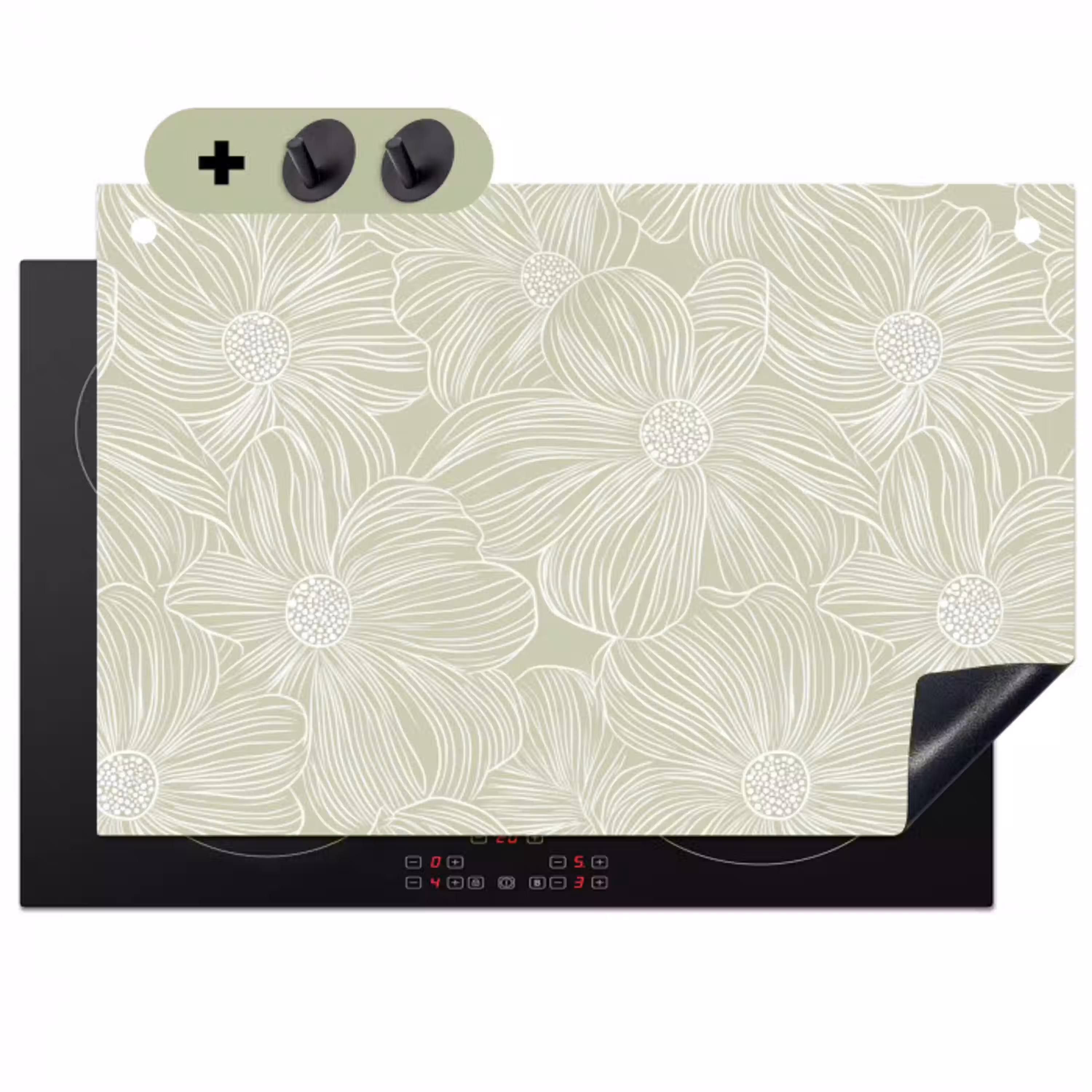 Sereen - Bloemen - Groen Inductie beschemer met haakjes klein 777 -3d
