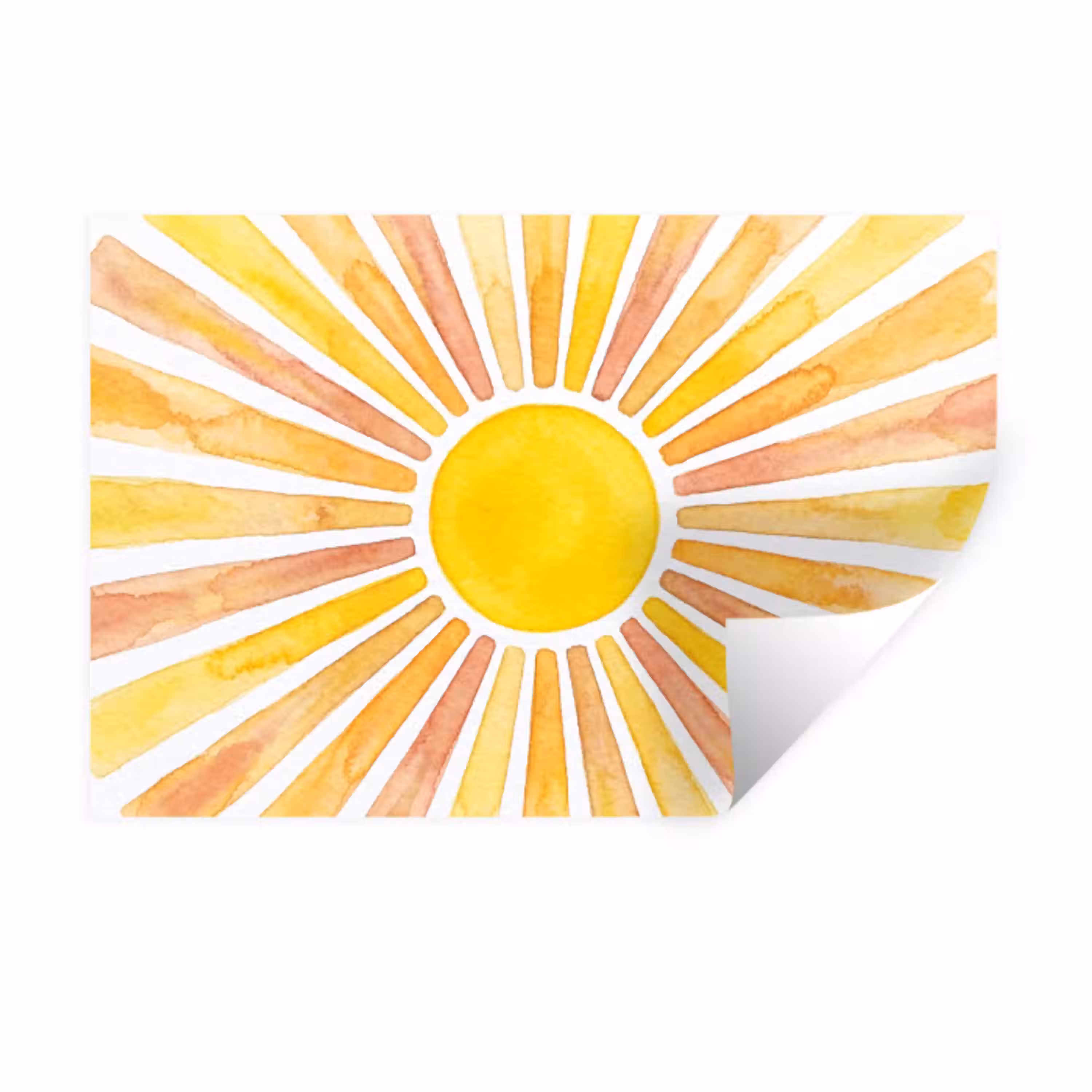 Zon - Stralen - Aquarel - Geel - Abstract Muursticker klein -3d