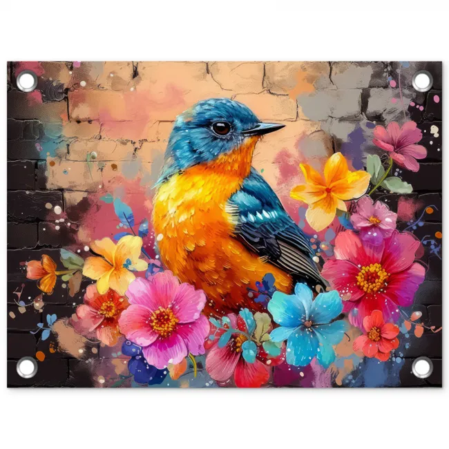 Vogel in Bloemenpracht tuinposter los doek klein -3d