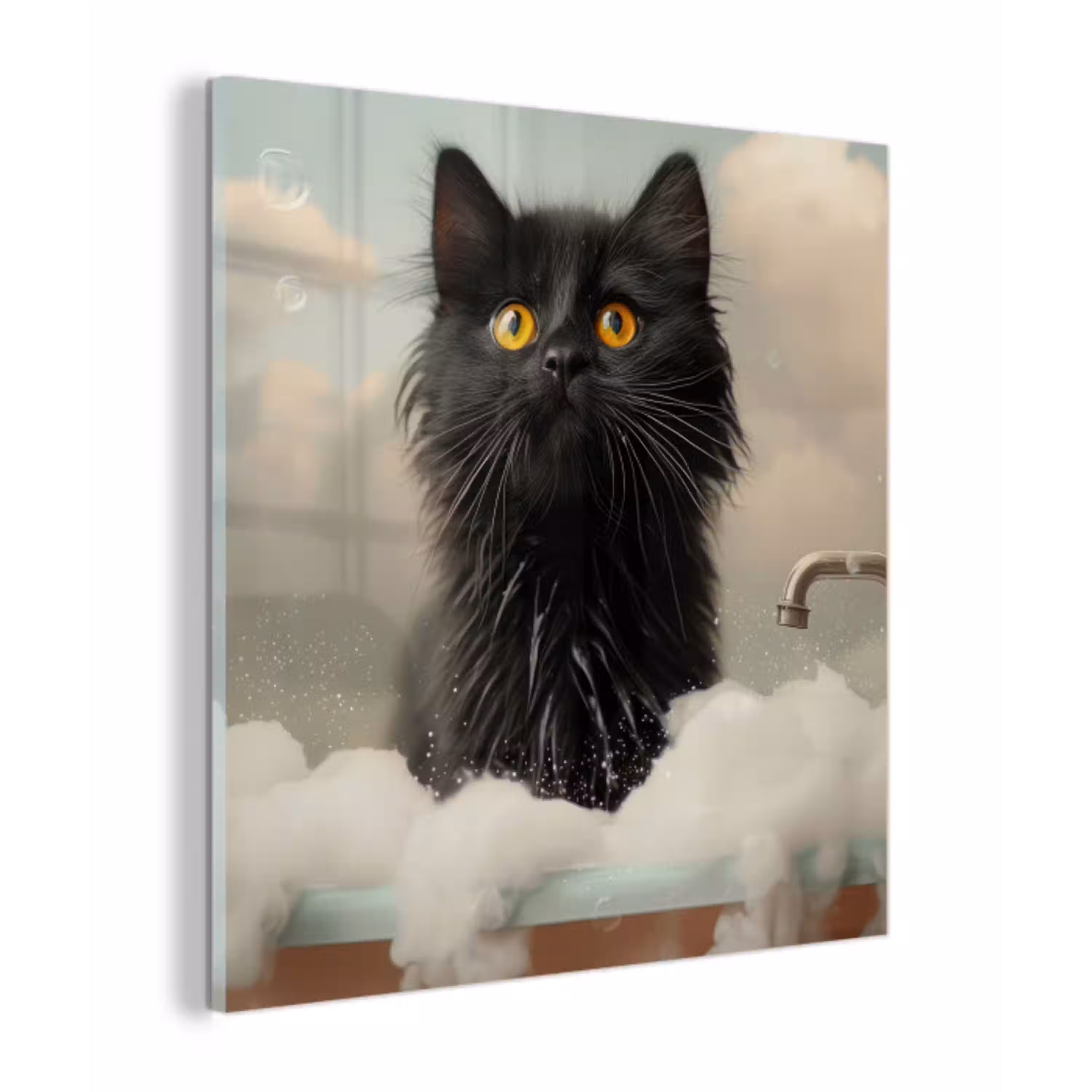 Kat - Bad - Zwart - Dieren - Schuim plexiglas 5mm klein -z3d
