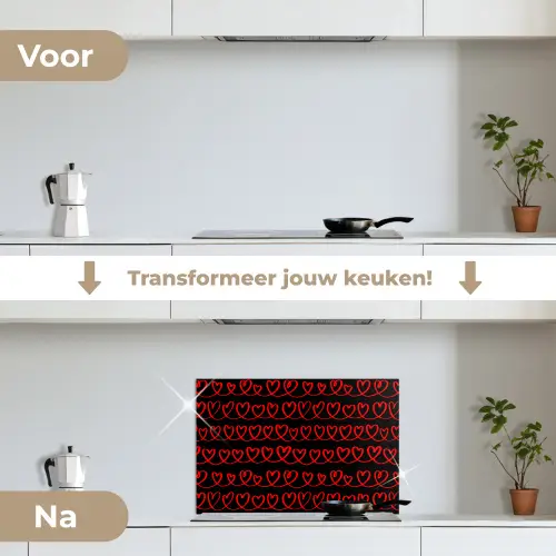 Verweven - Harten - Zwart - Rood keuken achterwand spatscherm klein 900 -voor_na_NL