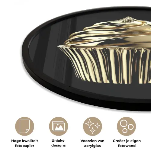 Cupcake - Eten - Goud - Zwart Fotolijst rond zonder passe partout klein -closeup_NL