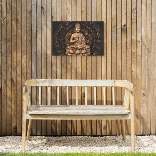 Boeddha - Mantra - Meditatie - Spiritueel - Koper Tuinposter op houten frame 2 cm dik klein -sfeer4