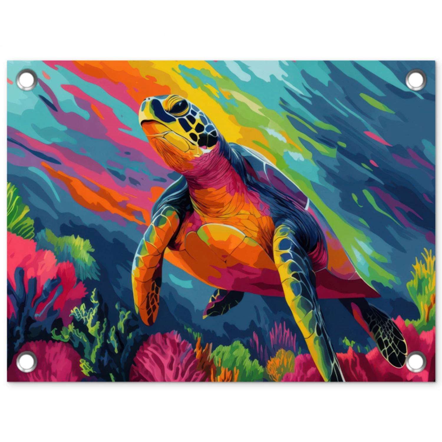 Koraal - Schildpad - Abstract - Water tuinposter los doek klein -3d