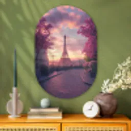 Eiffeltoren - Parijs - Roze Wandcirkel Ovaal Glas middel -sfeer2