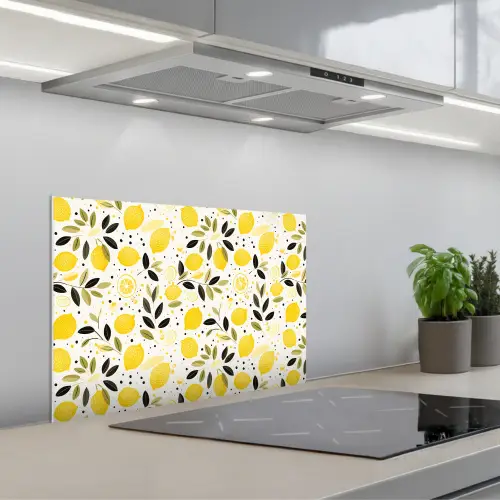 Citroenen - Geel - Wit - Stippen keuken achterwand spatscherm klein 900 -3d_schuin
