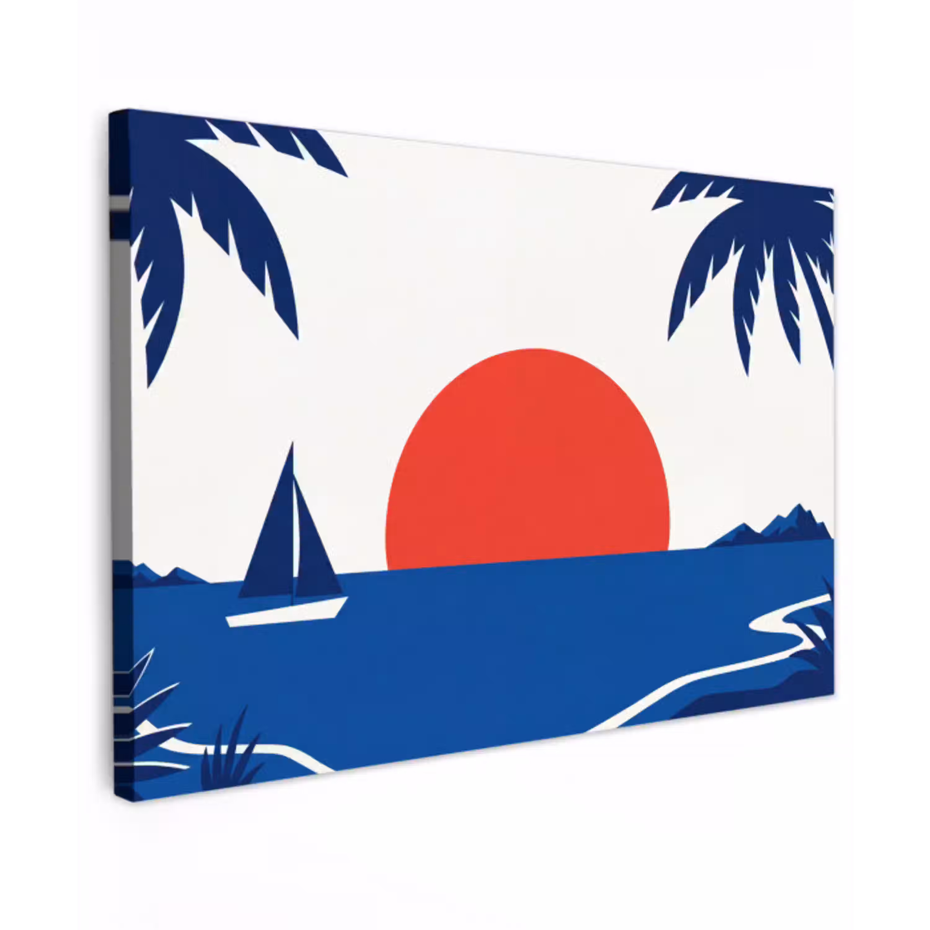 Zonsondergang - Zee - Palmboom - Tropisch - Modern canvas 2cm klein -z3d