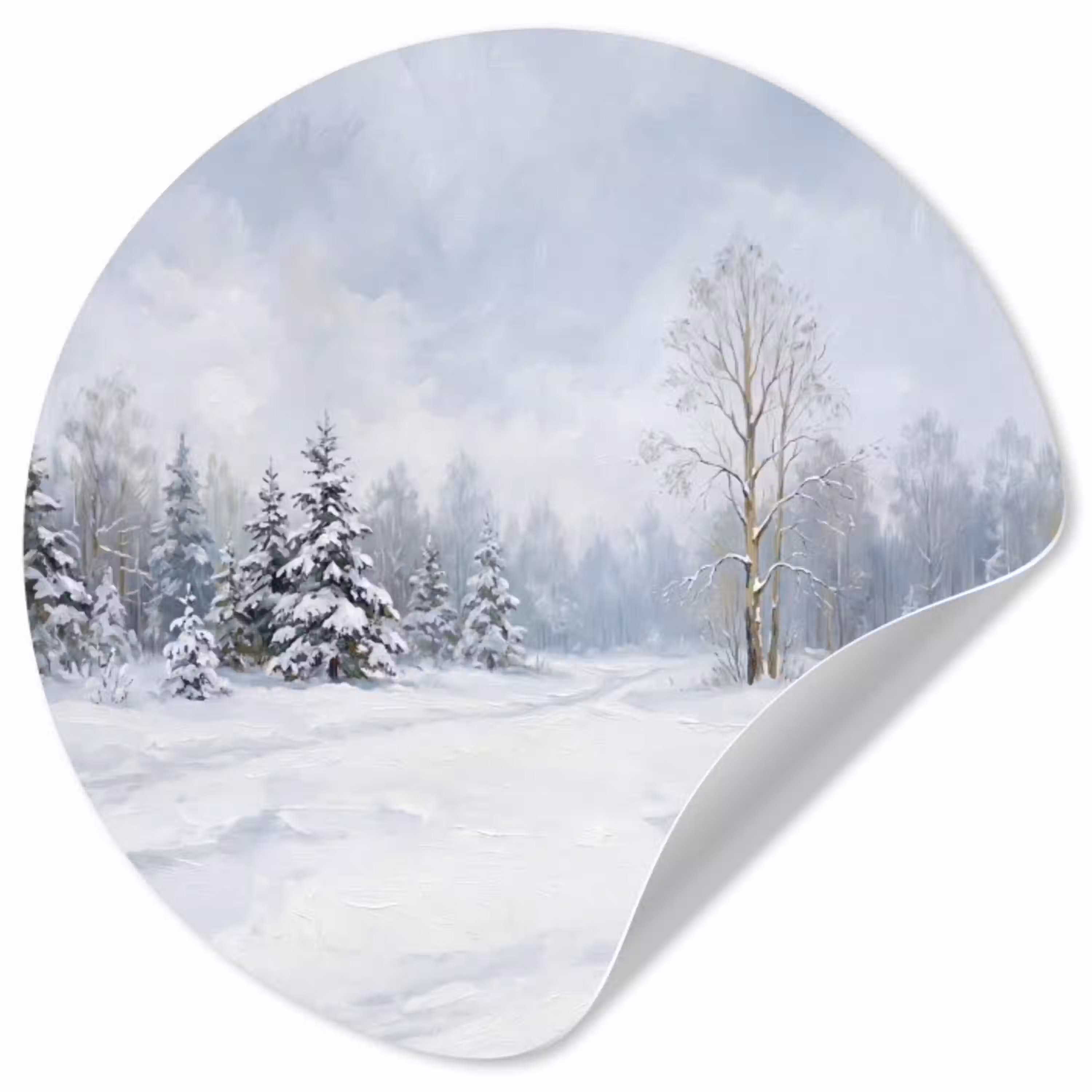 Bospad - Dennen - Sneeuw - Winter - Rustgevend Wandcirkel behangsticker klein -3d