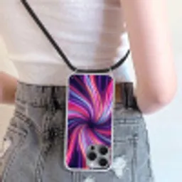 Abstract - Swirl - Futuristic - Neon Hoesje iPhone 16 Pro Max met koord klein -sfeer5