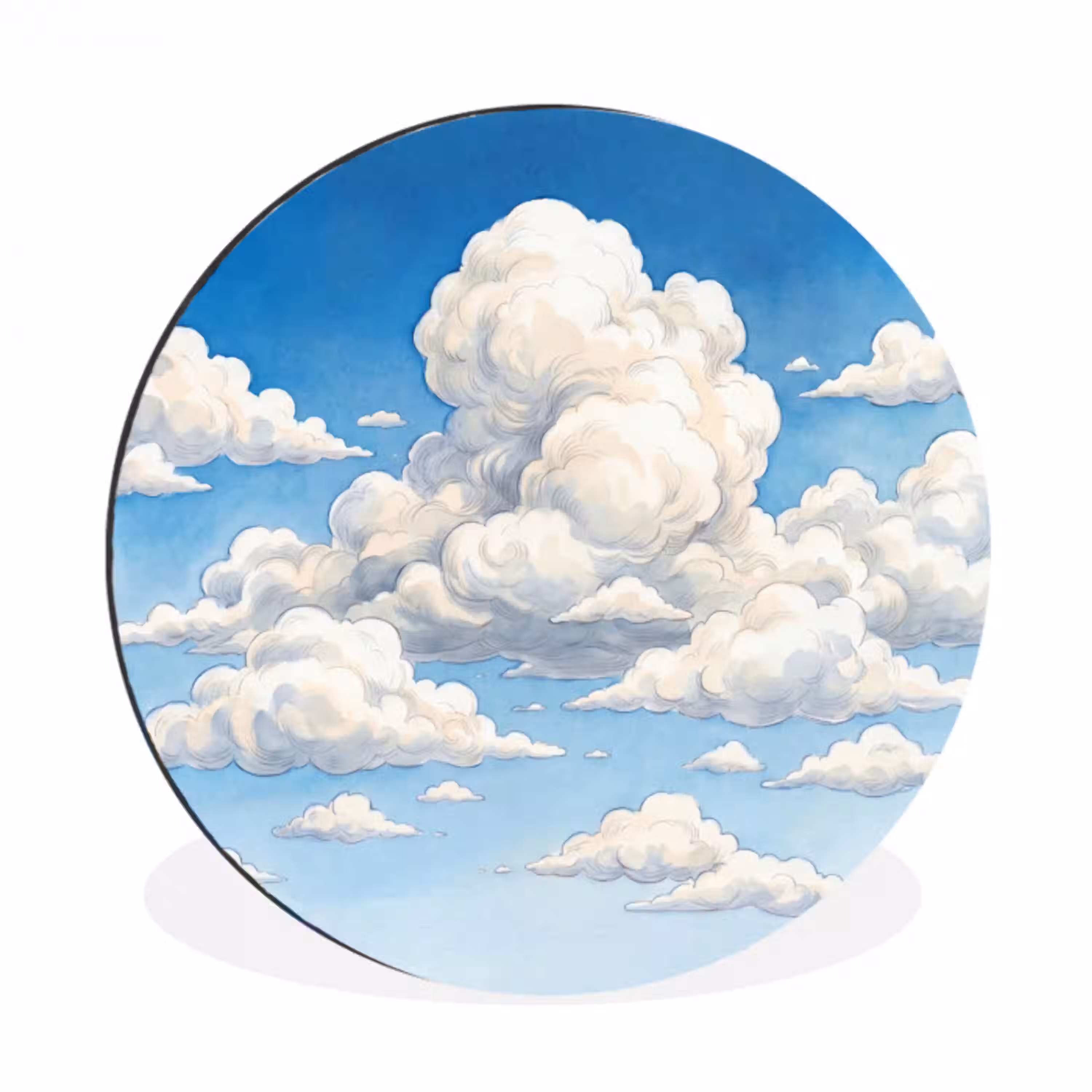 Wolken - Blauwe lucht - Natuur - Modern - Wit Wandcirkel aluminium klein -3d