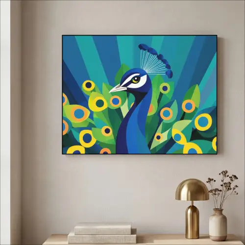 Pauw - Cirkels - Blauw Textielframe zwart klein -sfeer2