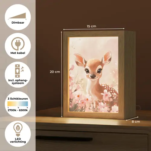Hertje - Illustratie - Bloemen - Roze Light Box met kabel klein -USP_NL