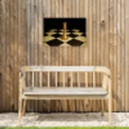 Koningin - Schaakstuk - Geblokt - Goud Tuinposter op houten frame 2 cm dik klein -sfeer4