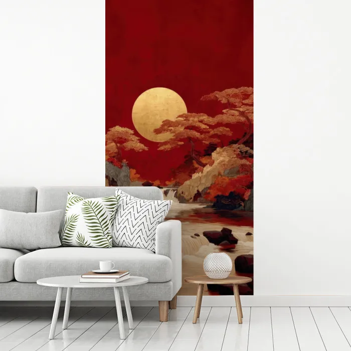 Volle maan - Landschap - Waterval fotobehang vinyl groot -woonkamer