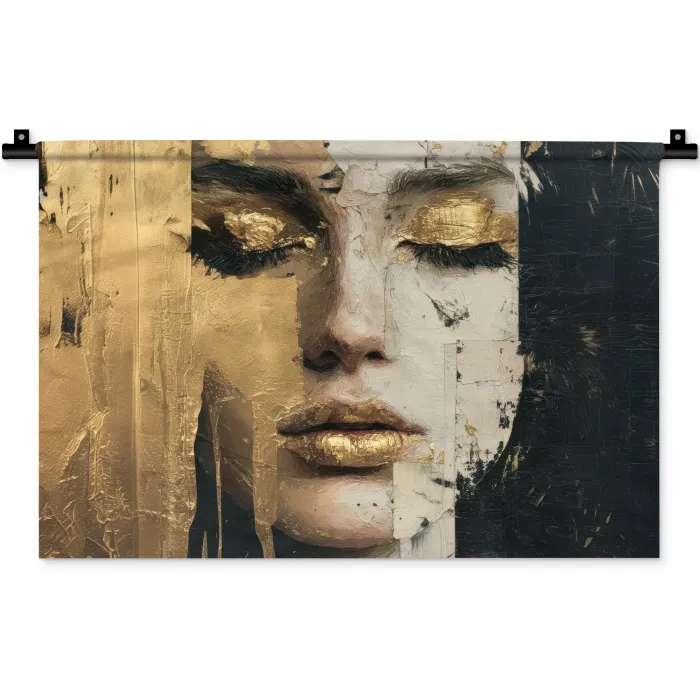 Abstract - Goud - Gezicht - Lippen Wandkleed katoen klein -zz3d
