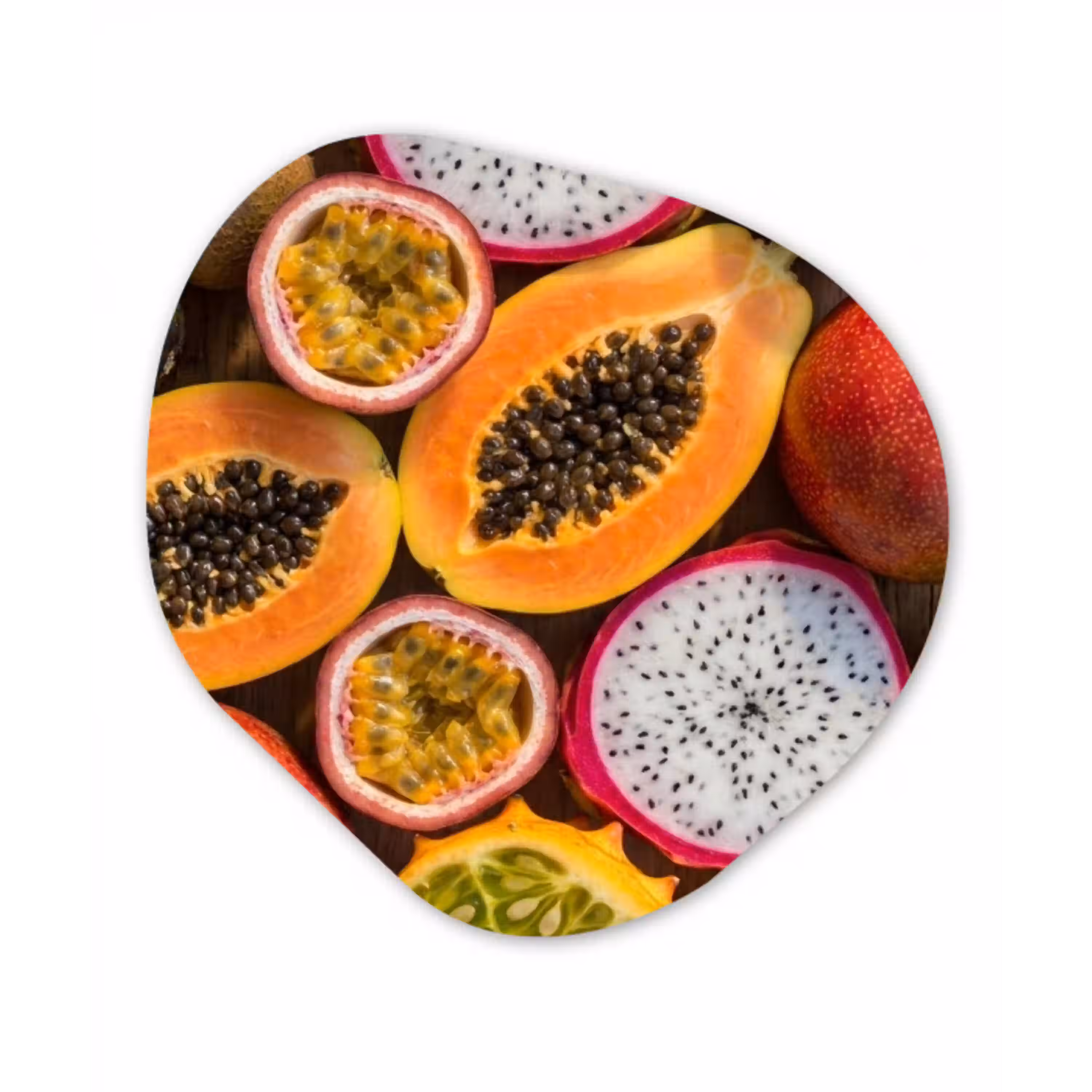 Fruit - Geopend - Tropisch - Eten - Kleurrijk Wandcirkel Organisch Forex 3mm klein -3d